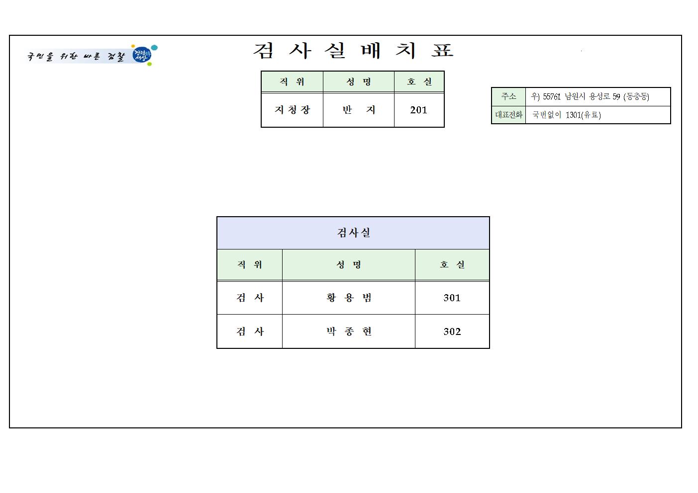 전주지방검찰청 남원지청 검사실 배치표