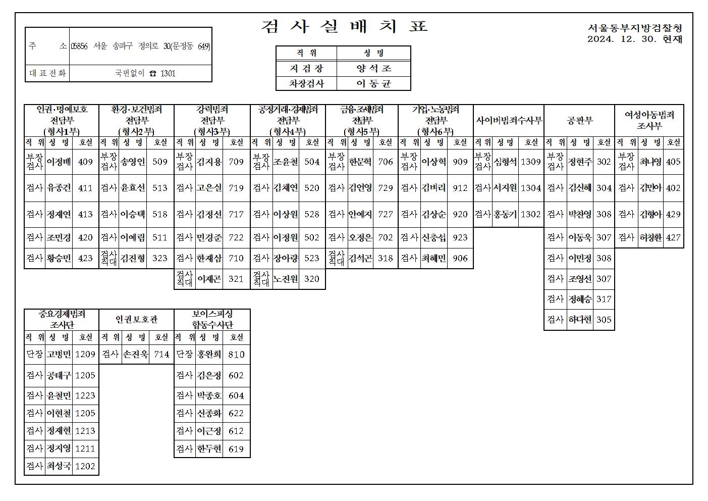 서울동부지방검찰청 검사 배치표 상단 다운로드 파일 캡처이미지