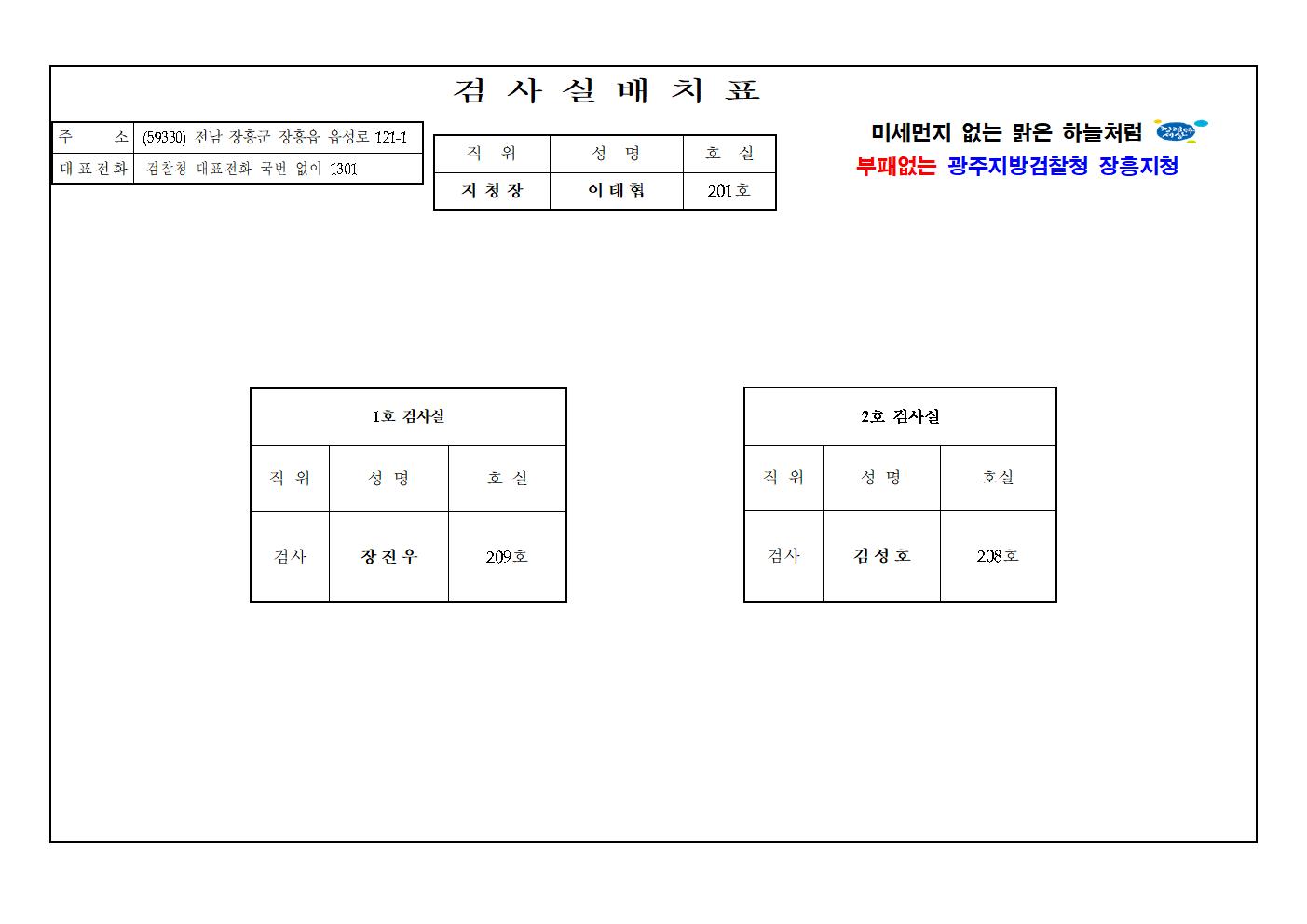 광주지방검찰청 장흥지청 검사 배치표 상단 다운로드 파일 캡처이미지